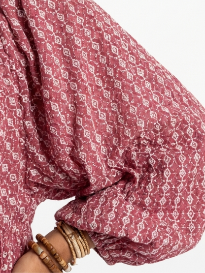 Arlette | Midi-jurk met geometrische print en lange mouwen