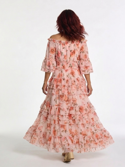 Rozaly | Maxi-jurk met Bloemenprint en Schouderloze Mouwen