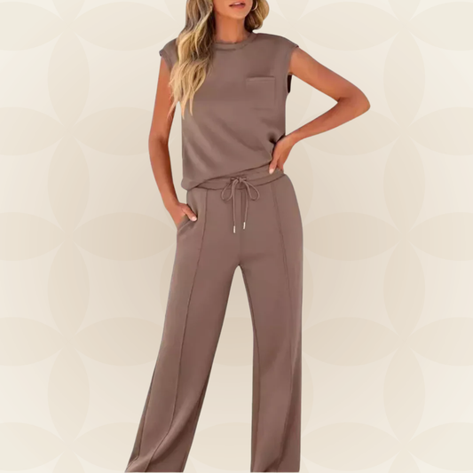 Anna – Casual Zomer Lounge Co-ord Set - Bruin