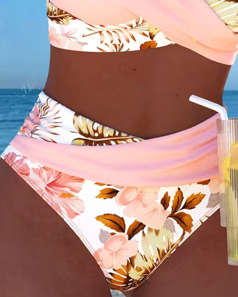 Bikini Contrast Bloemenpatroon Gesplitst