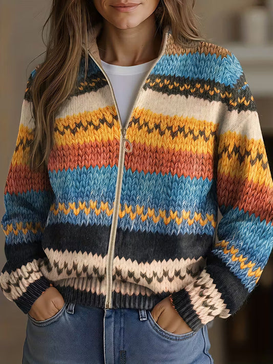 Yseult™ | Multicolor Zigzag Gestreepte Gebreide Cardigan