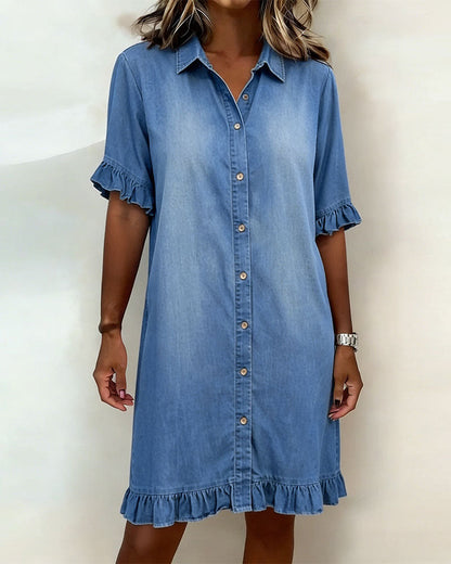 Maria | Comfortabele Denim Jurk met Flatterende Plooien