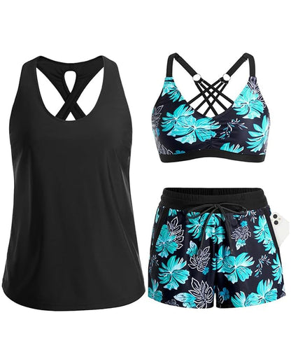 Bedekking En Bikini Crisscross Mouwloos Topje + Koorddruk Geprinte Broek Voor