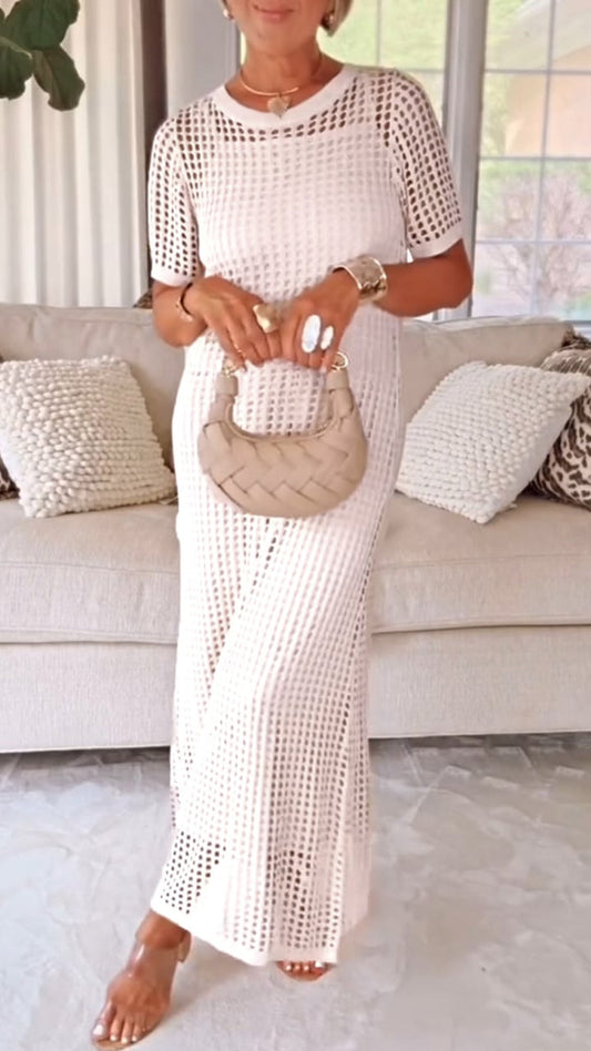 Elegante Boot Hals Hol Luchtige Tweedelige Jurk
