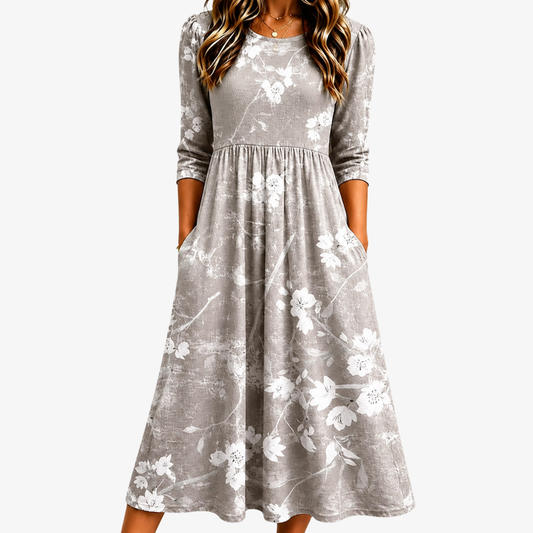 Zilveren Bloesem Grace Pocket Midi Jurk