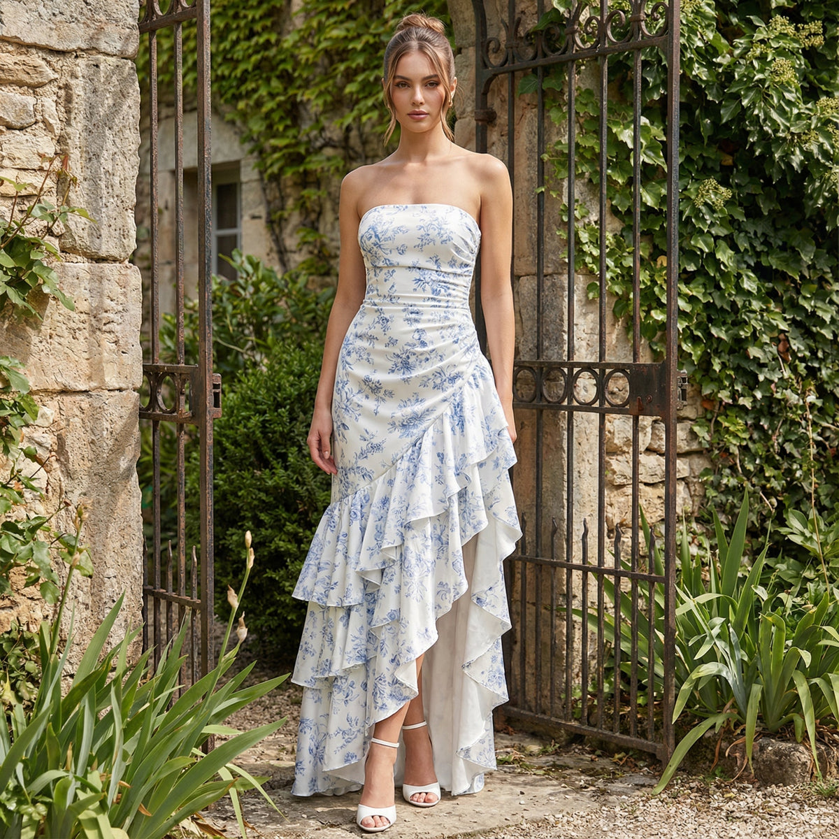 Xyrelle - Maxijurk zonder mouwen met een opening en ruffles