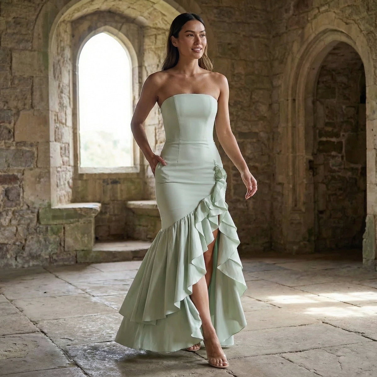 Xyrelle - Maxi jurk zonder mouwen met split en ruffles