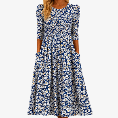Daisy - Blauwe Tuin Pocket Maxi Jurk