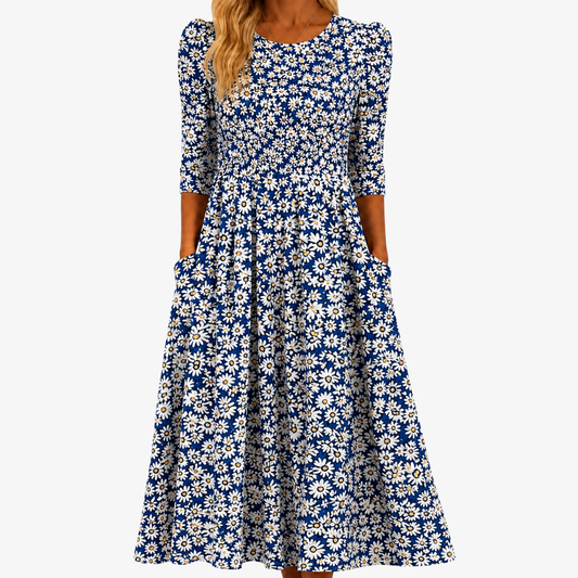 Daisy - Blauwe Tuin Pocket Maxi Jurk