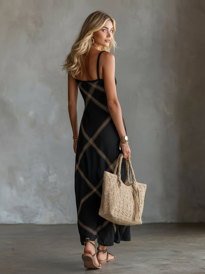 Vittoria – Geometrisch Zwart Camel Jurk