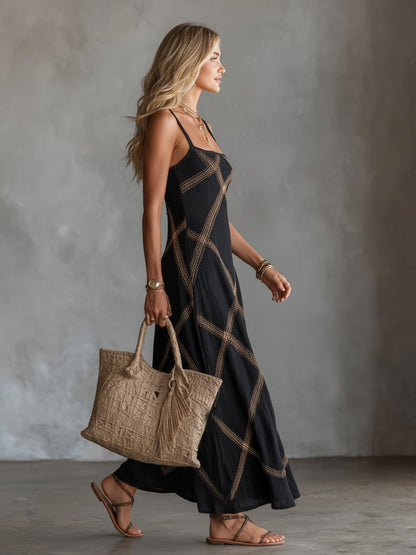 Vittoria – Geometrisch Zwart Camel Jurk