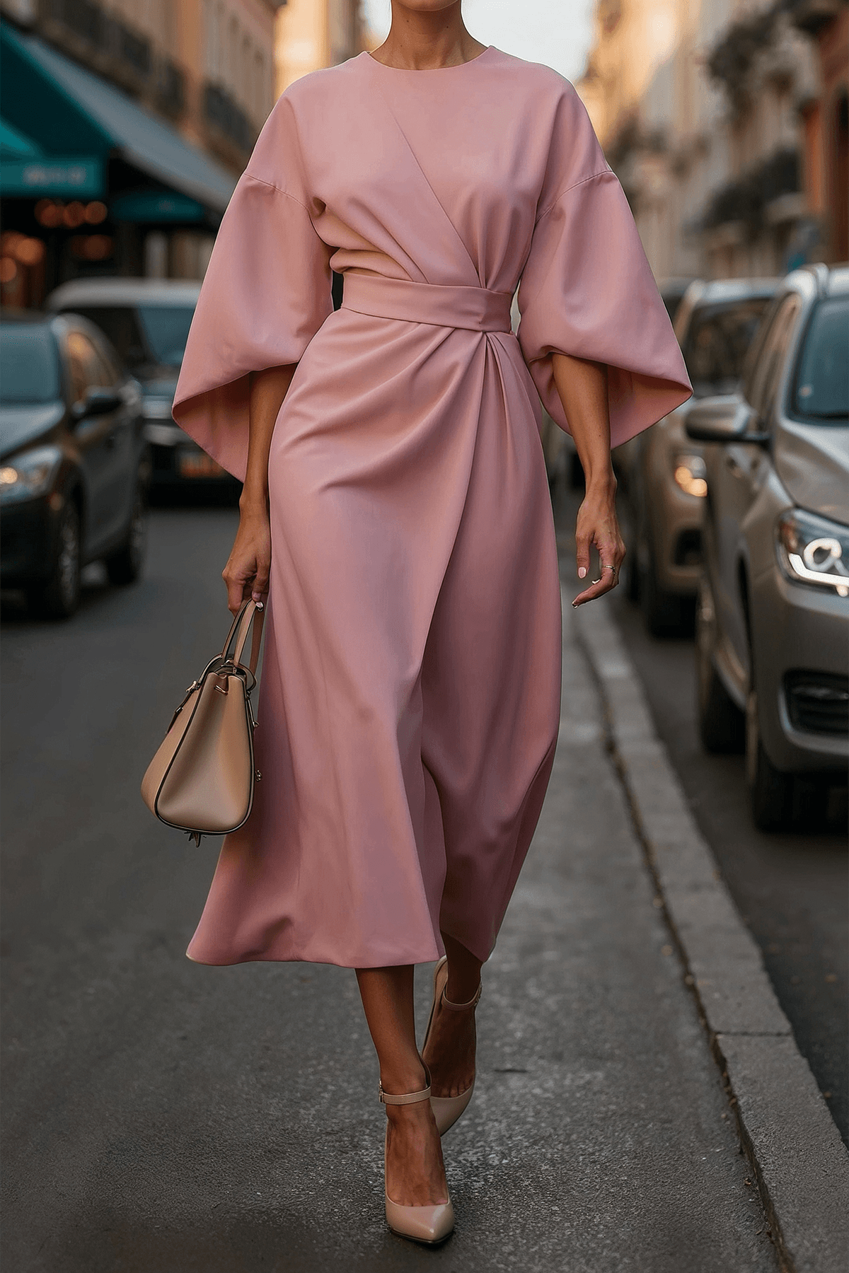 Elegante Effen Kleur Taille Jurk