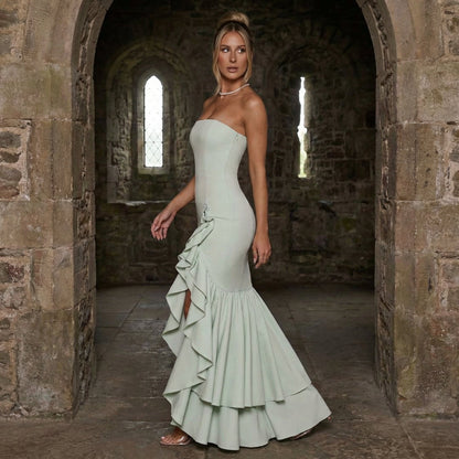 Xyrelle - Maxi jurk zonder mouwen met split en ruffles