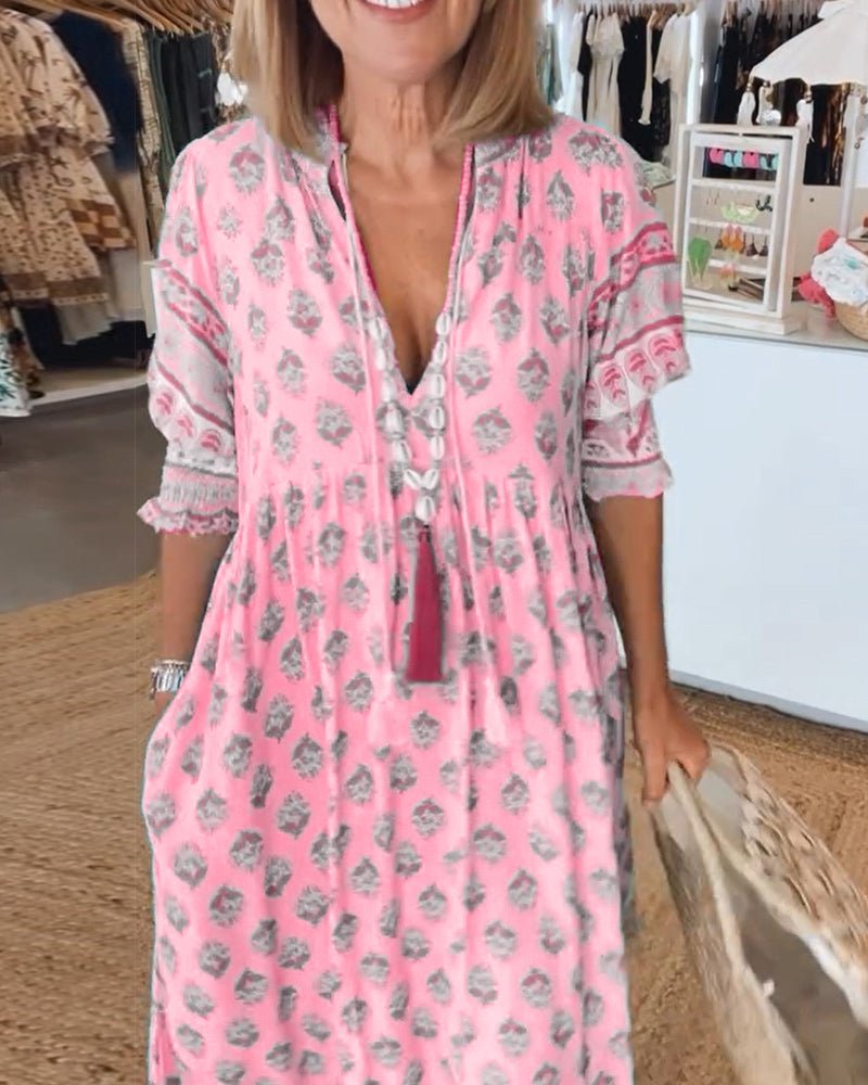 MANA | MIDI ROZE CHIC JURK MET V-HALS
