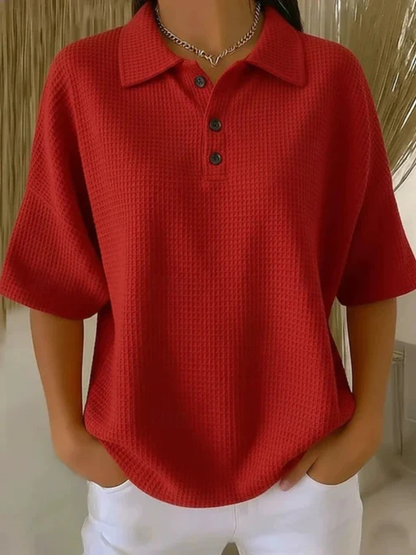 Gisela | Comfortabele Wafel Polo Blouse