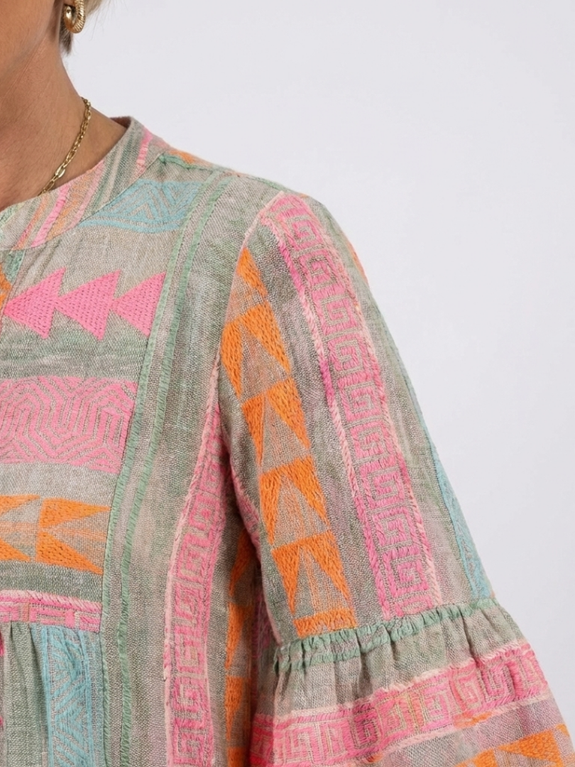 Maelle | Jurk met V-hals en geometrische print, knielengte