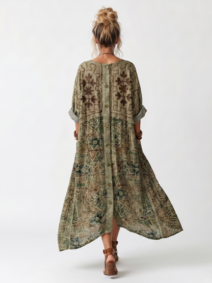 Aleta | Knop Voorkant Oversized Pocket Midi Jurk