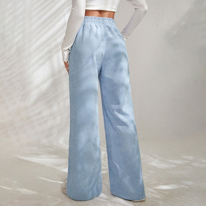 Moniek - Geribbelde Effen Kleur Casual Broek