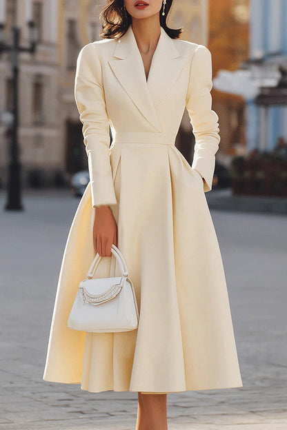 Elegante V-hals Langsleeve Aansluitende Taille Midi Jurk