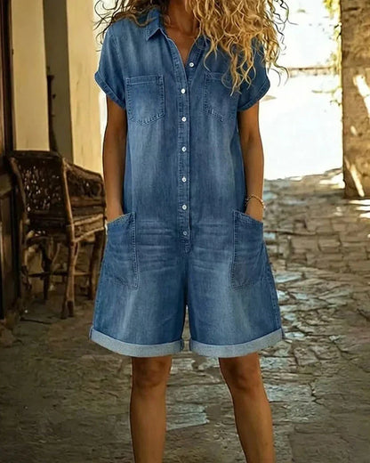 Tine | Spijkerjumpsuit met knoopsluiting aan de voorkant