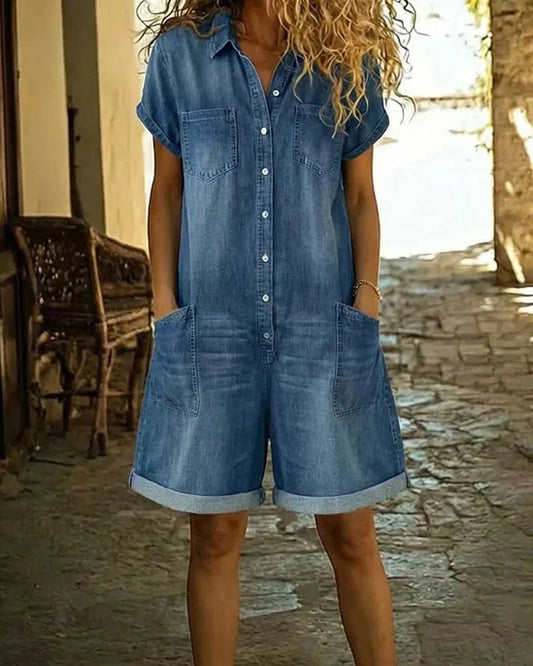 Tine | Spijkerjumpsuit met knoopsluiting aan de voorkant
