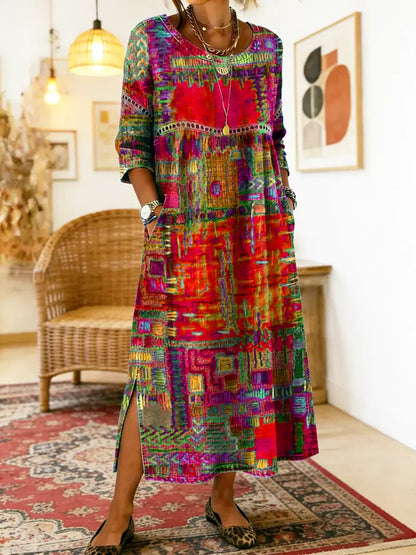 Manuela | Geprinte Jurk met Etnisch Patchwork