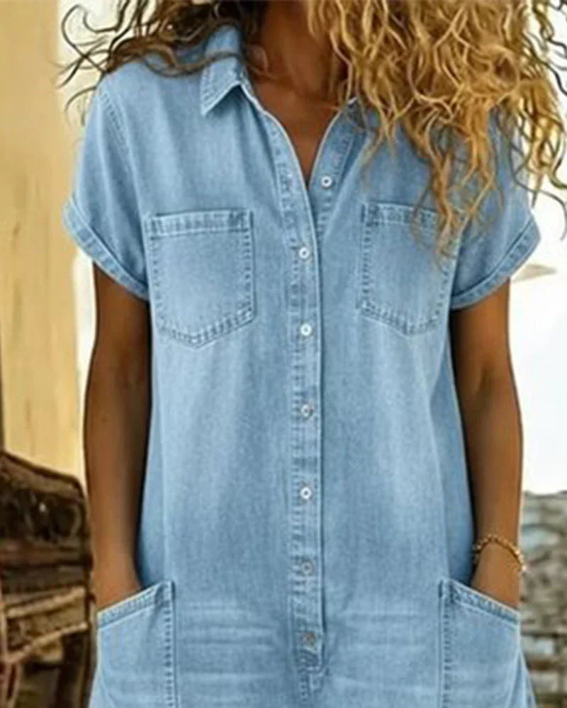 Tine | Spijkerjumpsuit met knoopsluiting aan de voorkant