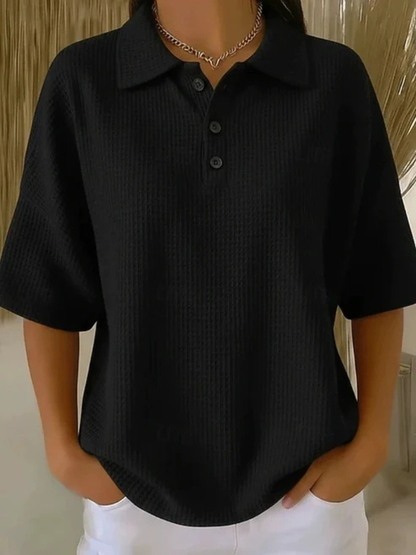 Gisela | Comfortabele Wafel Polo Blouse
