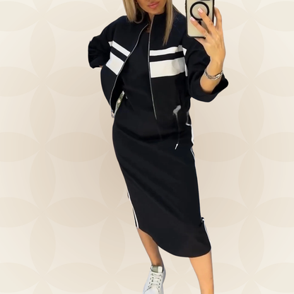 By Esmee - Casual en stijlvolle set met jurk met ronde hals en jasje voor dames