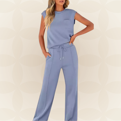Anna – Casual Zomer Lounge Co-ord Set - Donkerblauw