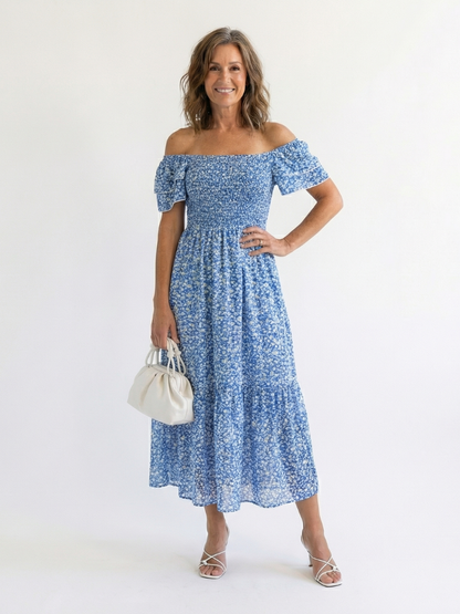 Odette | Midi Jurk met Off-Shoulder Schouders