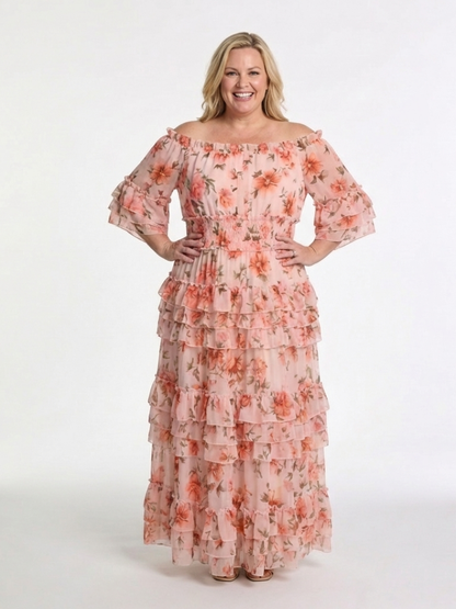 Rozaly | Maxi-jurk met Bloemenprint en Schouderloze Mouwen