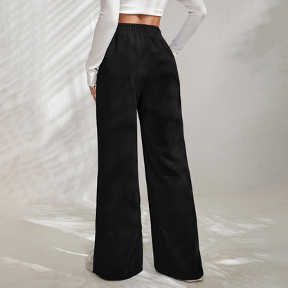 Moniek - Geribbelde Effen Kleur Casual Broek