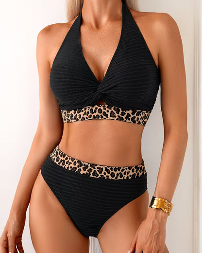 Bikini Geribbeld Leopard Kleurblok