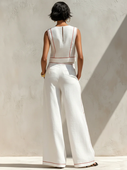 Willeke | Witte set met mouwloze top en brede broek