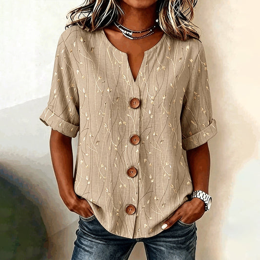 Bernice | Vintage Blouse met bladpatroon