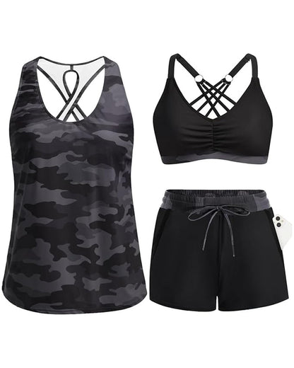 Bedekking En Bikini Crisscross Mouwloos Topje + Koorddruk Geprinte Broek Voor