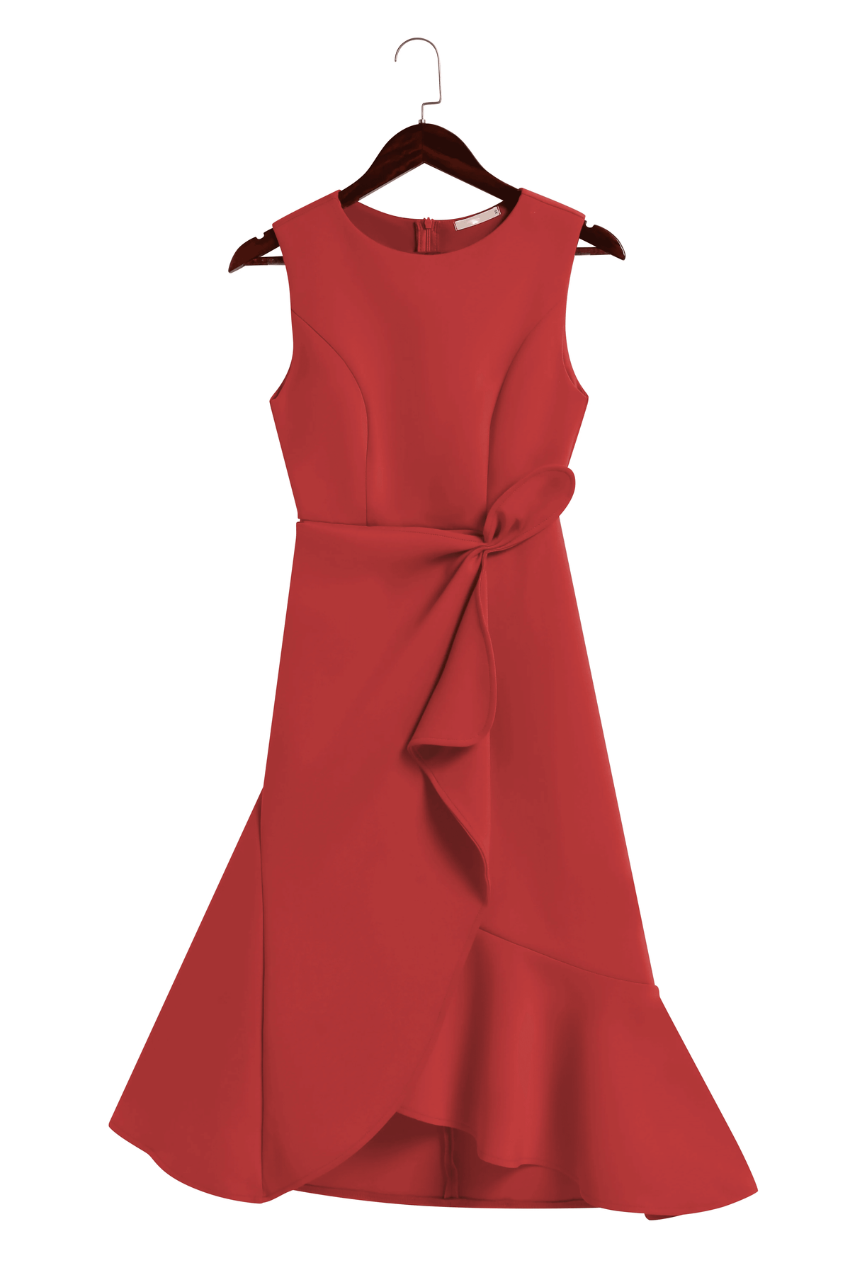 Rode Mouwloze Midi Elegante A-lijn Jurk met Taille Twist voor Dag-naar-Nacht