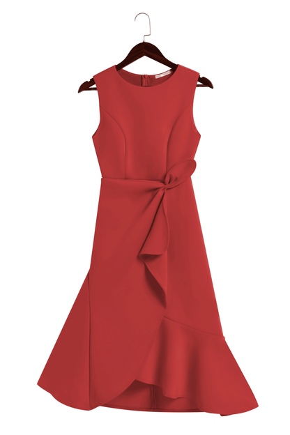 Rode Mouwloze Midi Elegante A-lijn Jurk met Taille Twist voor Dag-naar-Nacht
