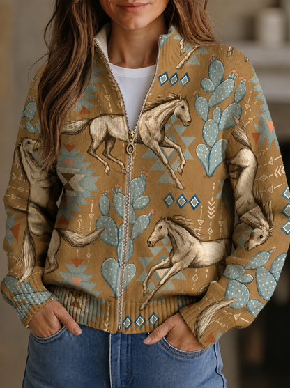 Perpetua™ | Woestijnpaard en Cactus Zip Cardigan