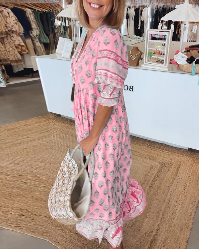 MANA | MIDI ROZE CHIC JURK MET V-HALS
