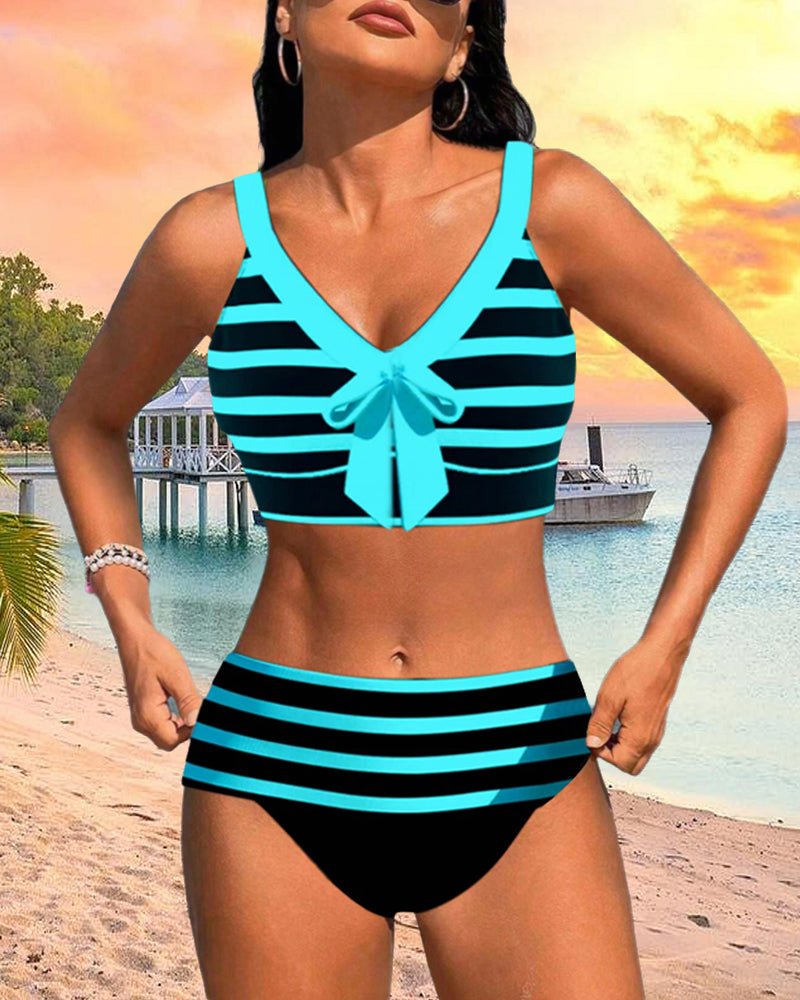 By Esmee® | Gestreepte Bikini met Hoge Taille