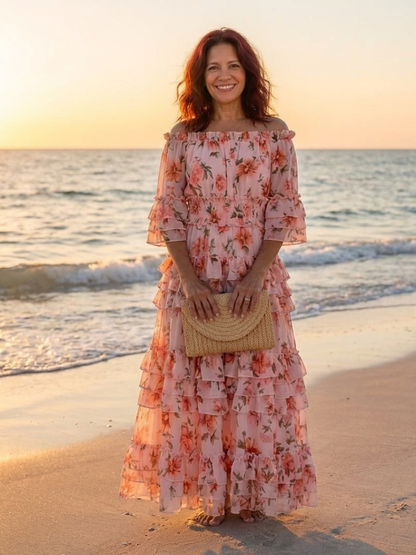Rozaly | Maxi-jurk met Bloemenprint en Schouderloze Mouwen