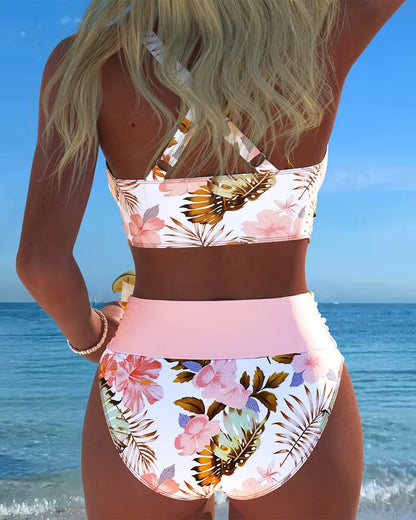 Bikini Contrast Bloemenpatroon Gesplitst