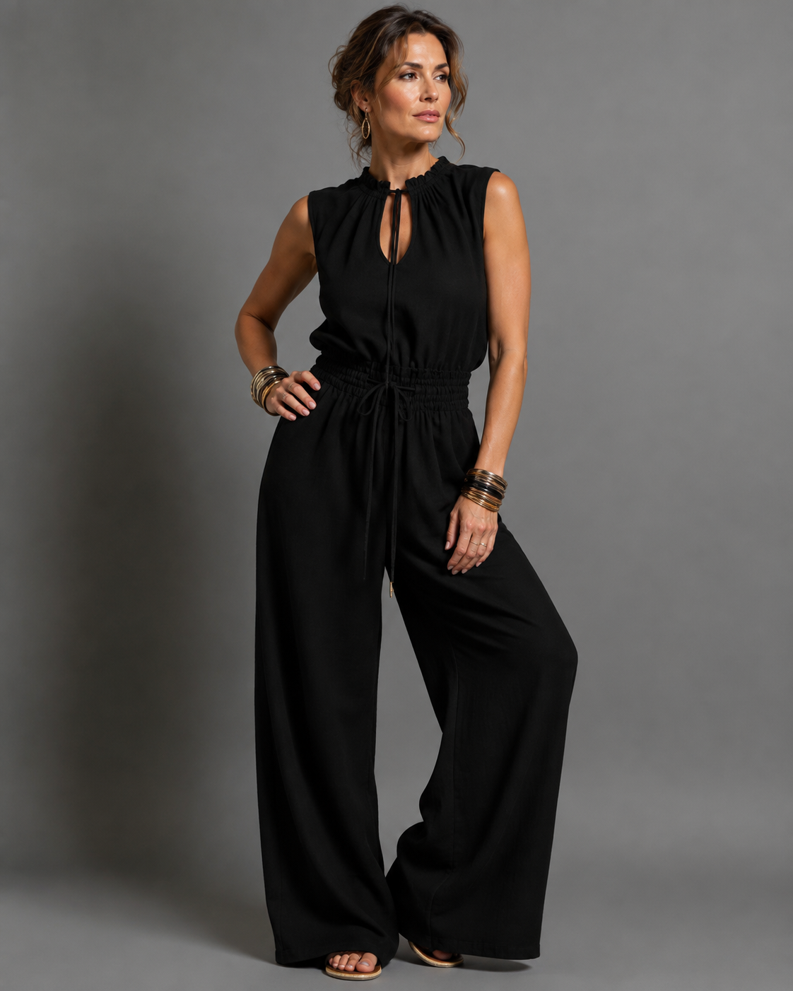 Leontine | Mouwloze Jumpsuit Met Wijde Pijpen