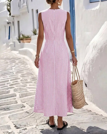Nola | Zomerjurk met Streepjes en Twist Taille