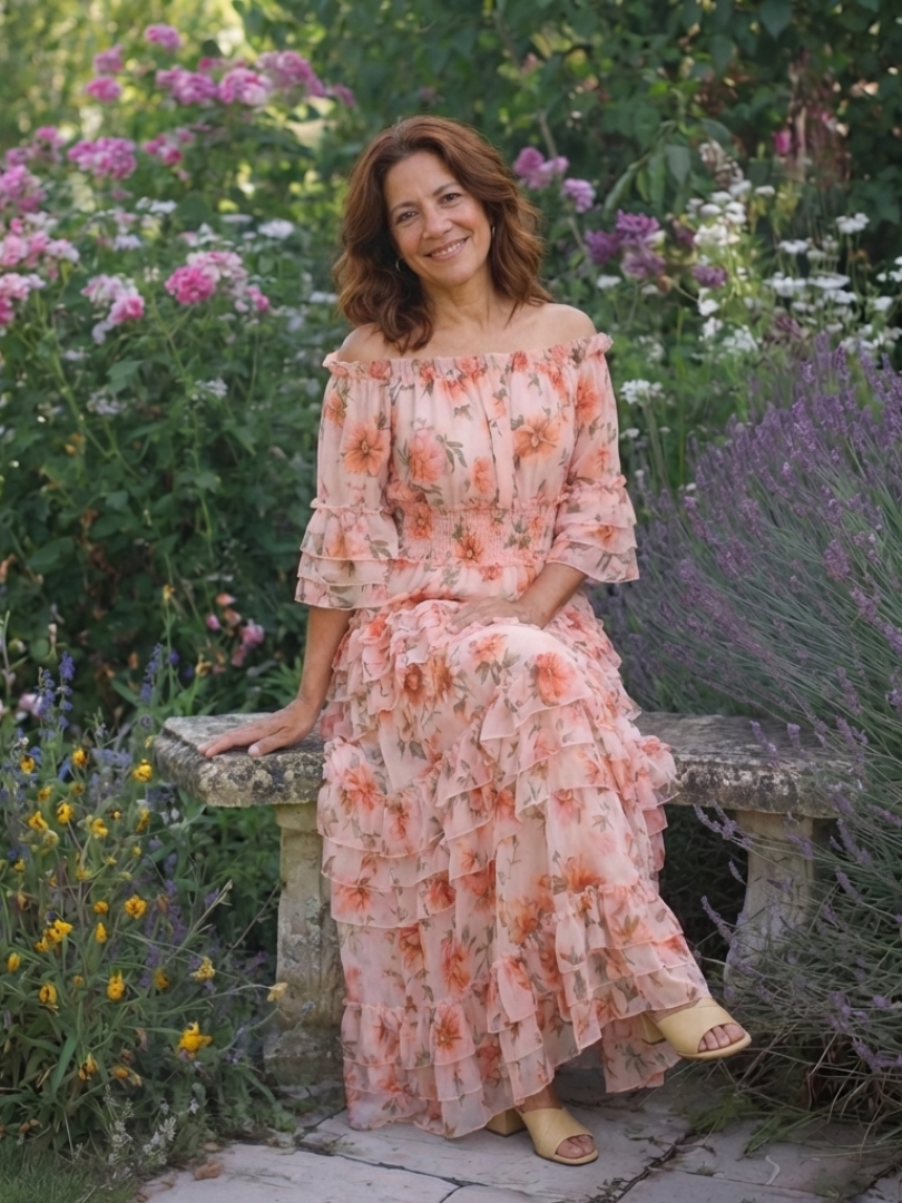 Rozaly | Maxi-jurk met Bloemenprint en Schouderloze Mouwen