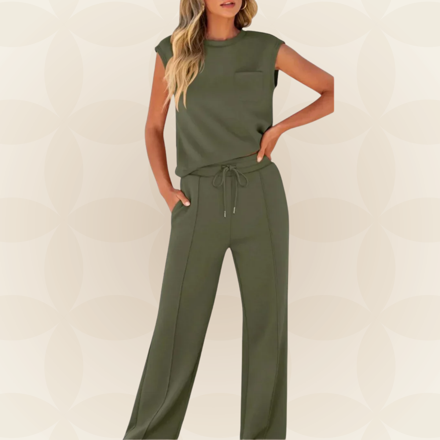 Anna – Casual Zomer Lounge Co-ord Set - Beige