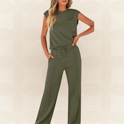 Anna – Casual Zomer Lounge Co-ord Set - Beige