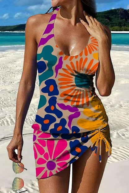 Fiesta – Grafische bloemen tankini met short, effect platte buik